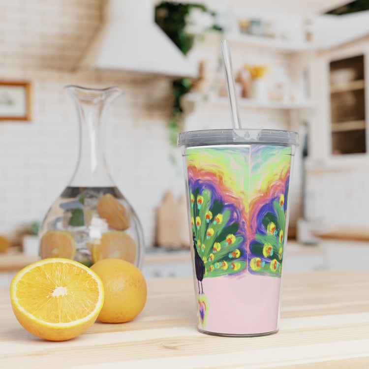 Proud Peacock Plastic Tumbler with Straw