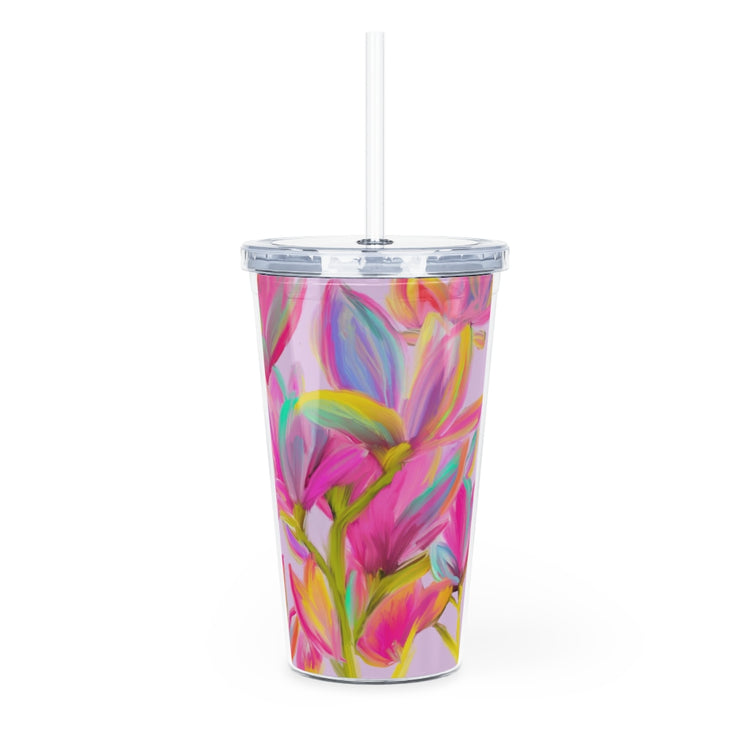 Mighty Magnolias Plastic Tumbler with Straw