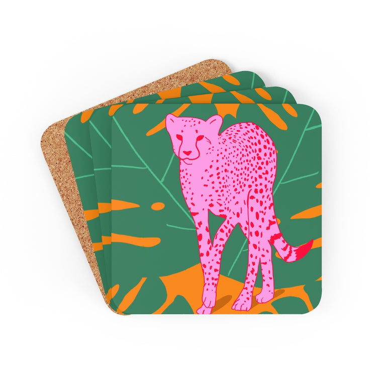 A quick cheetah Corkwood Coaster Set