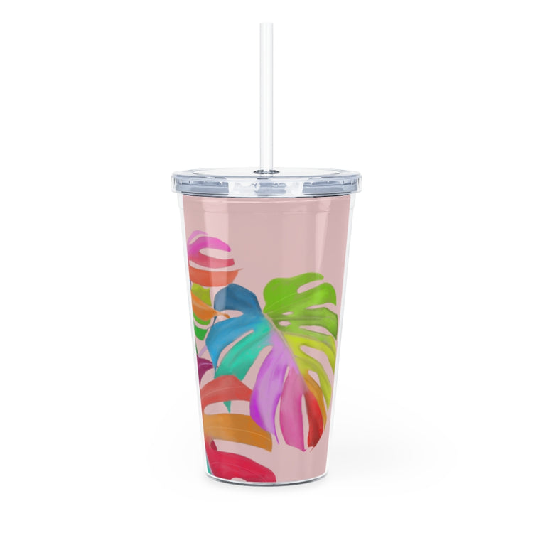 Magical Monstera Plastic Tumbler with Straw