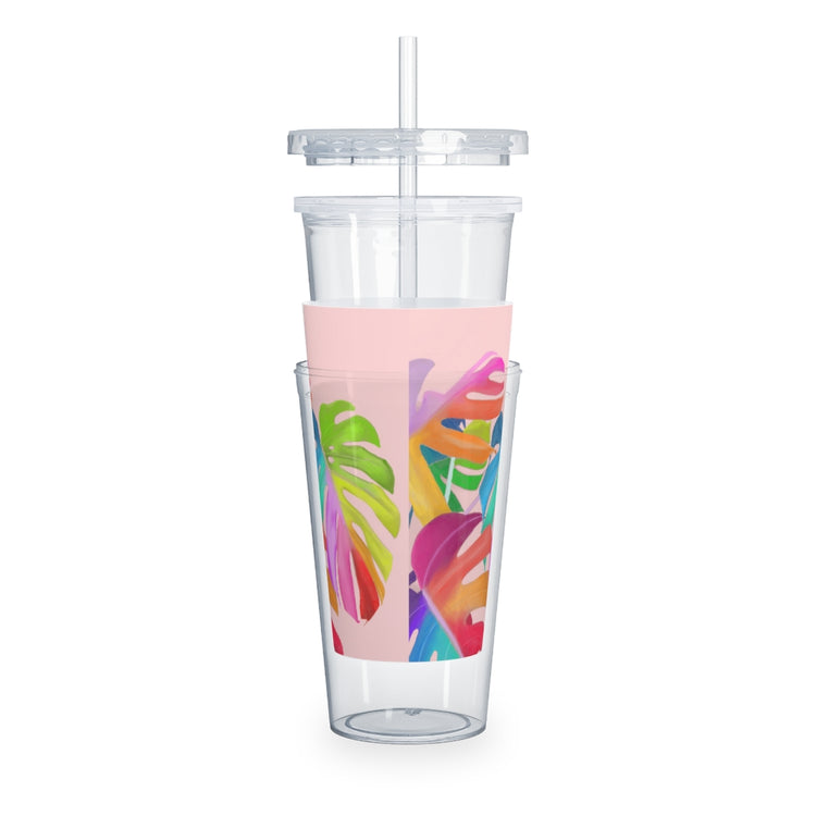 Magical Monstera Plastic Tumbler with Straw