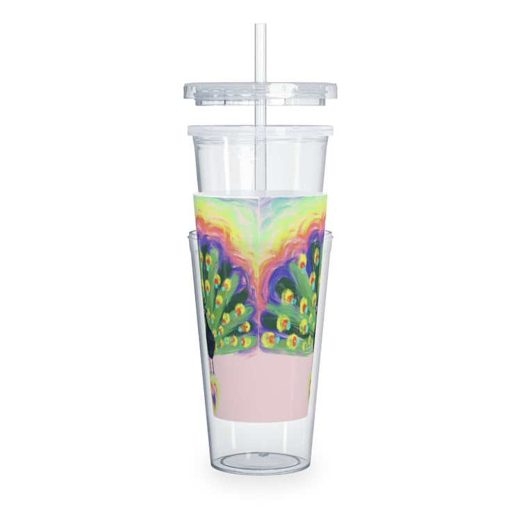 Proud Peacock Plastic Tumbler with Straw
