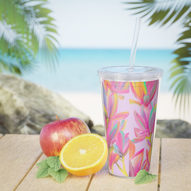 Mighty Magnolias Plastic Tumbler with Straw